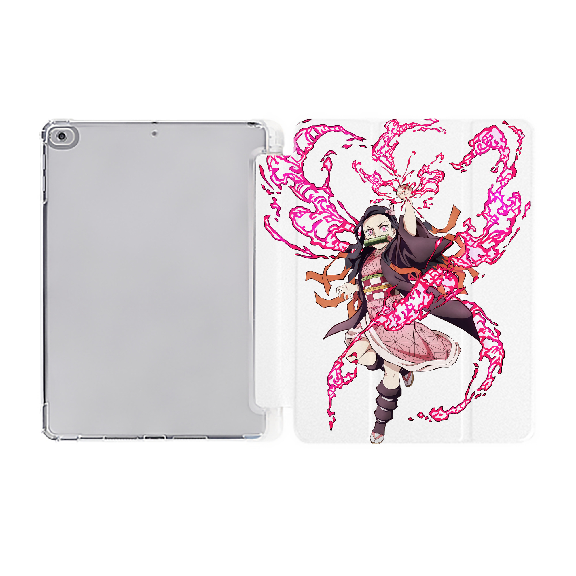 （画像用） 鬼滅の刃（きめつのやいば）竈門 禰󠄀豆子／かまど ねずこ Kamado Nezuko IPad ケース ペン収納付き 三つ折りスタンド PUレザー×シリコン 対応機種9.5/10.5/10.9インチ